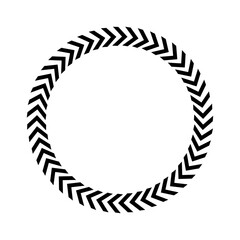 Circular chevron arrow loop, rotating ring of arrows in black, representing cycle, movement, or continuous flow