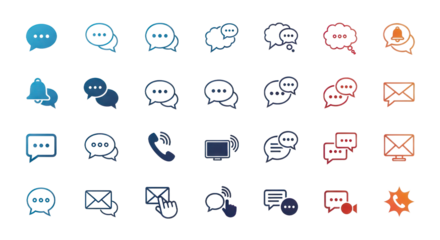 Pixelated Communication Icon Collection With Speech Bubbles Email And Call Symbols Against A Dark Background Isolated Transparent Background