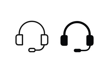 Headset Icon Set Depicting Customer Service Communication Support in Two Styles Minimalist Outline and Bold Solid Fill Versions
