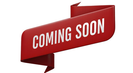 Red Curved Ribbon Banner Displays Coming Soon White Text On Black Background Isolated Transparent Background