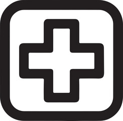 Obraz premium Minimalist black medical cross symbol icon within a rounded square outline healthcare symbol first aid