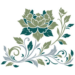 soft botanical illustration of stem leaves and garden flowers in line art format for trendy women wear design

