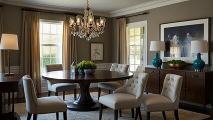 Fototapeta premium Transitional dining room with a blend of modern and traditional elements