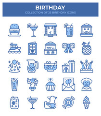 Naklejka premium Birthday Icons Collection. 25 Festive Party Symbols
