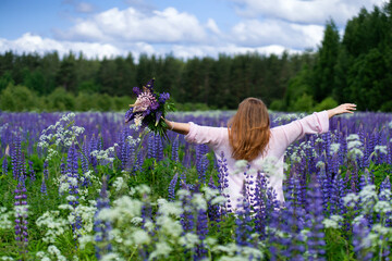 young woman in lavender field