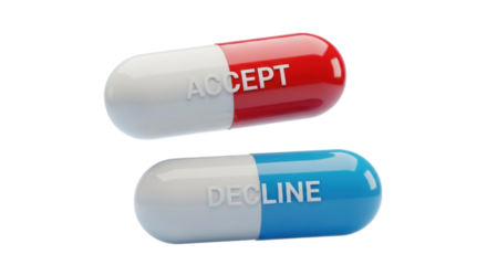 Two Colored Pills Displaying Accept And Decline Text Against A Transparent Background Isolated Transparent Background