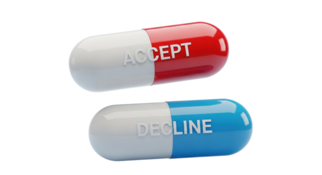Two Colored Pills Displaying Accept And Decline Text Against A Transparent Background Isolated Transparent Background