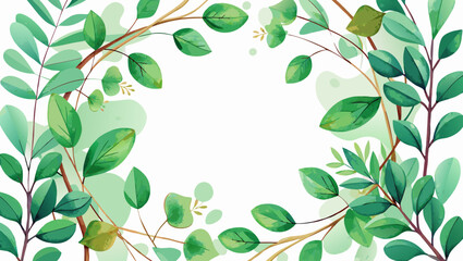Green eucalyptus leaves and branches frame with soft blended background