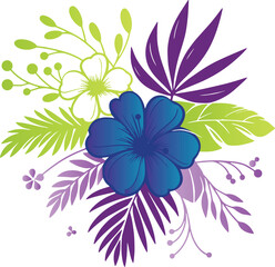 summer flower artwork with fine line botanical leaves for trendy wedding, fabric, and wall print applications

