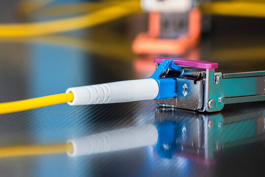 Small Form-Factor Pluggable with Fiber Optic Cable Used for Telecommunication and Data Communications Applications