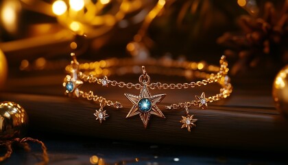 Close up photo of gold jewelry with elegant design. Gold bracelet with simple yet elegant design. Gold bracelet with diamond decoration that looks elegant. Gold bracelet with diamonds in a star-shaped