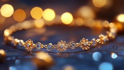 Close up photo of gold jewelry with elegant design. Gold bracelet with simple yet elegant design. Gold bracelet with diamond decoration that looks elegant