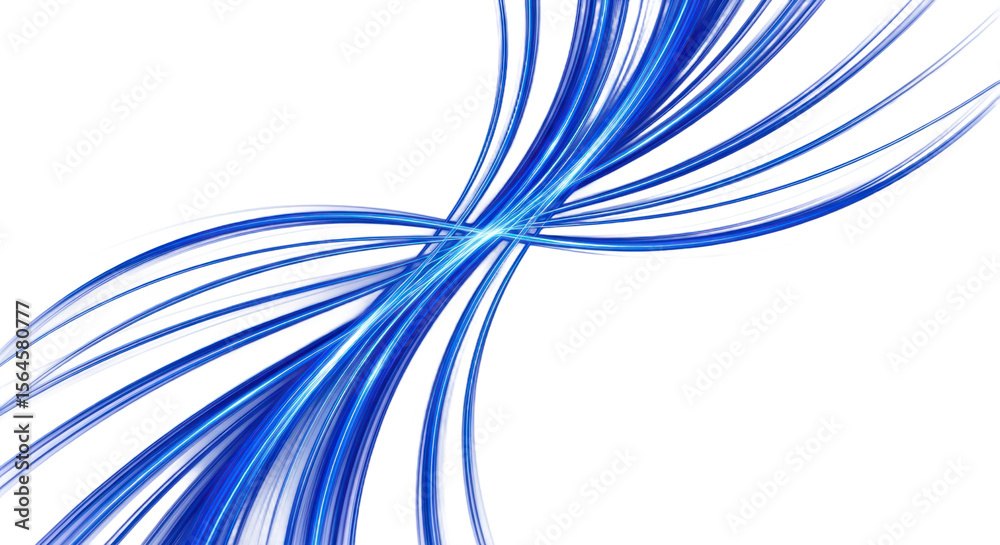 Poster abstract composition of flowing blue light trails with dynamic lines on a transparent background iso