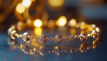 Close up photo of gold jewelry with elegant design. Gold bracelet with simple yet elegant design. Gold bracelet with diamond decoration that looks elegant