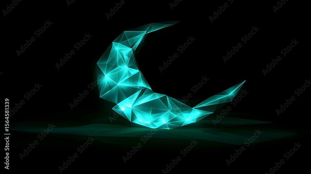 Fototapete a minimalist vector design of the crescent and star with a backdrop of green and white geometric sha