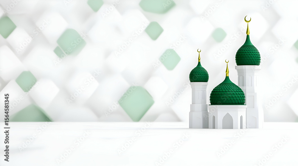 Fototapete a minimalist vector design of the crescent and star with a backdrop of green and white geometric sha