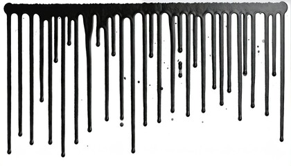 Black Paint Dripping Down Over White Background Creating Abstract Grunge Texture