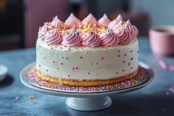 Decorating a birthday cake with colorful frosting for celebration