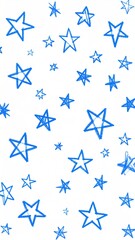 Blue Star Pattern on White Background Abstract Design with Doodle Style and Decorative Elements