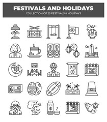 Festivals and Holidays. Collection of 25 Unique Icons