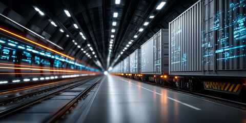 Fototapeta premium Enhancing supply chain resilience through digitization in modern transport systems futuristic tunnel environment