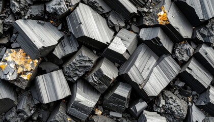 Close Up Of Geometric Black Crystals With Orange Spots and A Dark Background