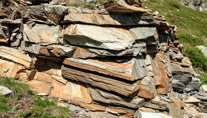 Close Up Of Layered Rock Formation Revealing Geological Texture Outdoors With Brown And Gray Tones