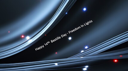 Abstract background with luminous lines and bastille day message in a dark blue and black theme
