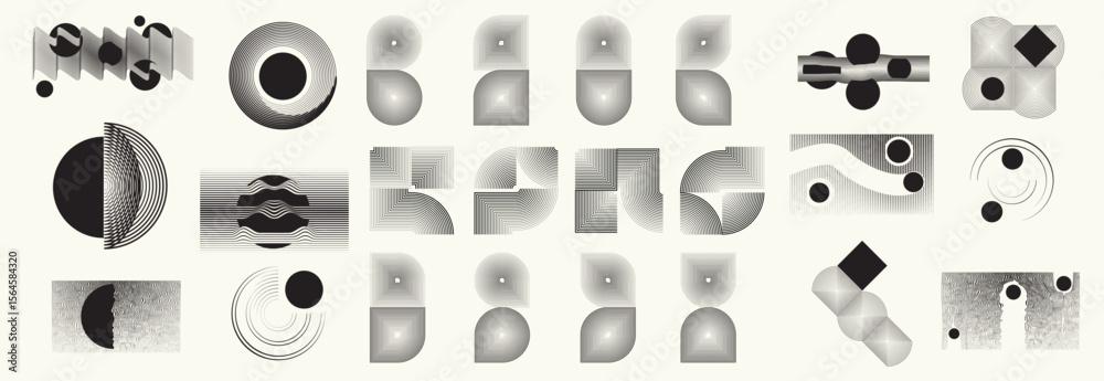 Poster collection of vector design elements. set of logos with lines, stripes and circles. various forms of