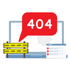 Web page error concept. Fix errors on broken web pages at laptop.