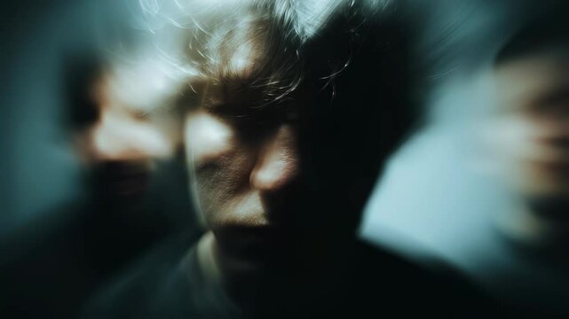 A blurred image of a suspects face emphasizing the confusion and fear they feel as they are interrogated
