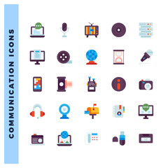 25 Communication And Media Flat icon pack. vector illustration.