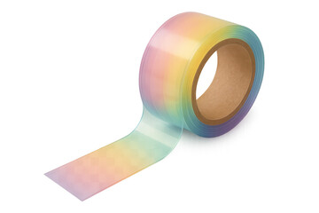 Translucent adhesive tape unrolling multicolored rainbow gradient, showcasing vibrant spectrum on clear surface for design work