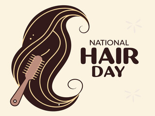 Celebrating National Hair Day A Stylized Illustration of Flowing Hair and a Hairbrush on a Neutral Background