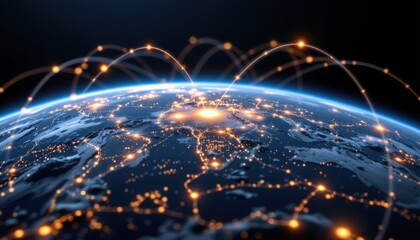 Global Network Connectivity Concept with Bright Connections and Nodes in Space Representing Modern Data Exchange and Digital Communication