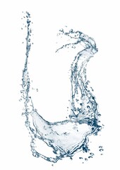 カーブした抽象的な青い水しぶきの3dイラスト