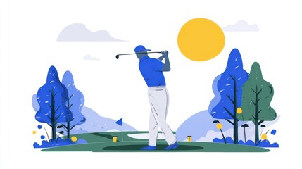 A golfer in action on a sunny golf course