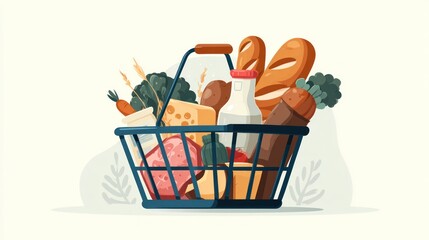 Grocery basket filled with various food items