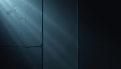 Dimly Lit Room With Shadows and Light Beams Creating a Dramatic Atmosphere and Highlighting Textured Surfaces on Dark Walls