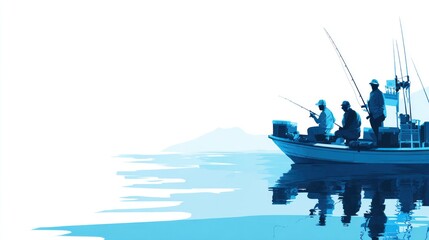 Silhouette of fishermen on a small boat