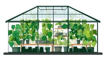 Greenhouse Interior Filled with Plants