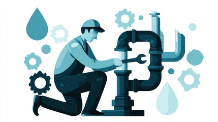 Plumber fixing a pipe system