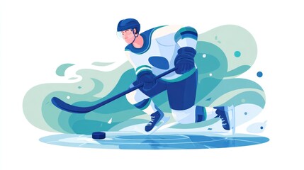 Hockey player skating and shooting