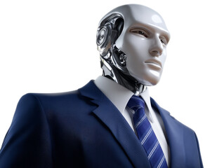 Futuristic robot business executive modern office digital art corporate environment close-up ai innovation