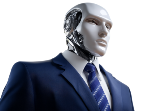 Futuristic robot business executive modern office digital art corporate environment close-up ai innovation
