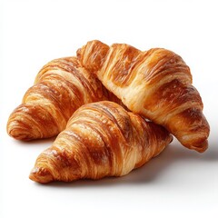 Three Golden Brown Croissants on White Background