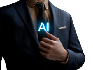 Ai empowerment in business attire a modern corporate portrait office setting digital art close-up innovation