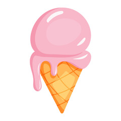 Pink ice cream cone. Cartoon