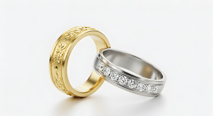 Golden and Silver Wedding Ring Pair – Isolated on White Background