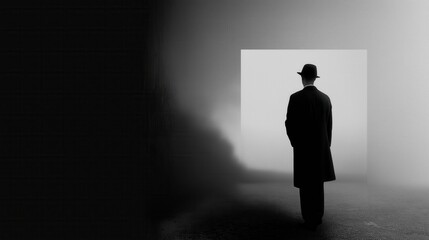 Fototapeta premium Mysterious Figure in a Foggy Passage